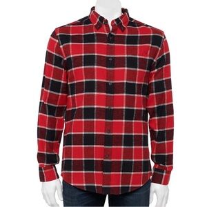 NWT M Flannel Button Down Shirt‎ Croft & Barrow Red Black Plaid